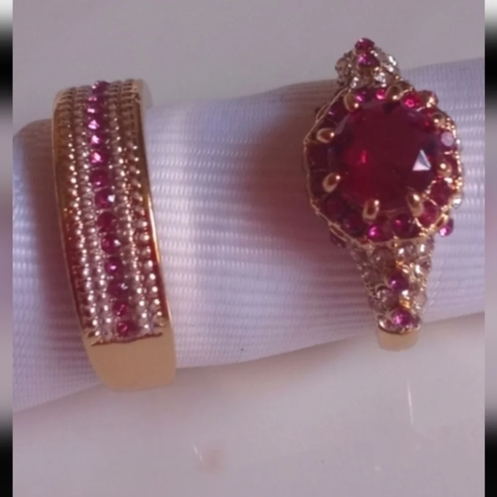 Rings set 14 k Gp Rings size 9,10 set 2 sapphire created  gorgeous